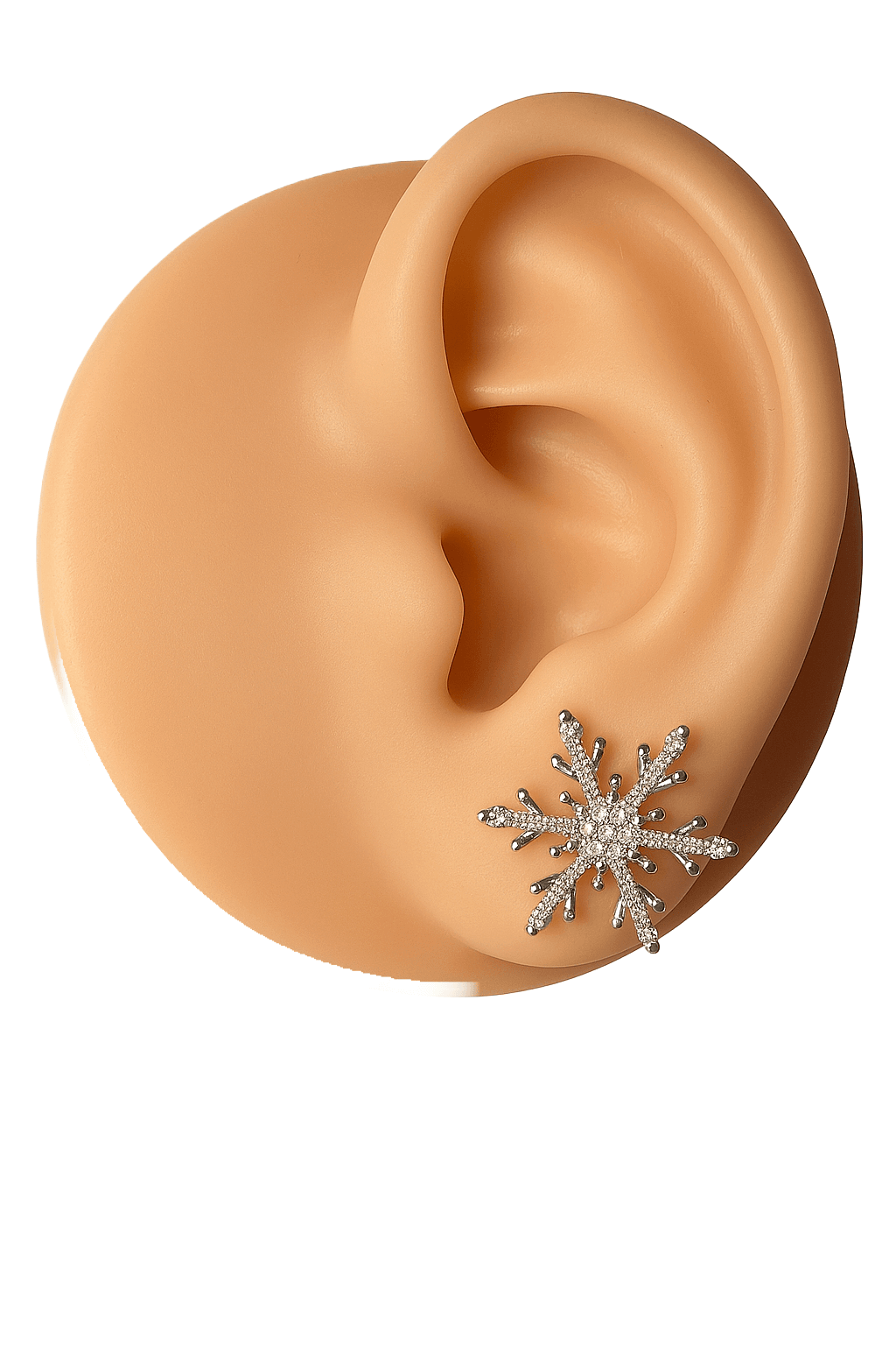 Sterling Silver Snowflake Earrings with Cubic Zirconia – Rhodium-Plated Studs
