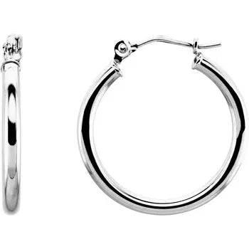 14K White Tube 20 mm Hoop Earrings - Bright Stone Jewelers