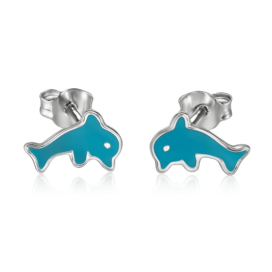 Sterling Silver Blue Enamel Dolphin Earrings - Bright Stone Jewelers
