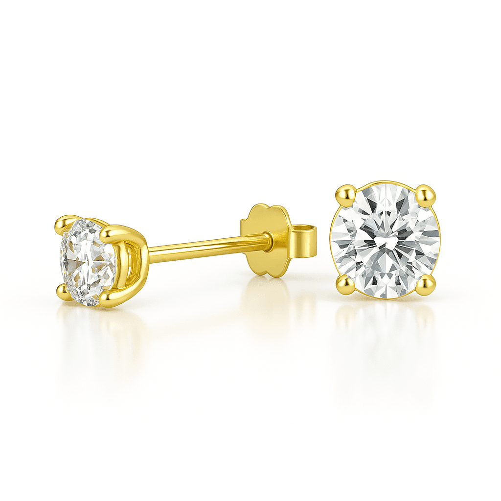 .5 ct Solid 14K Yellow Gold 4mm Round Cut Clear CZ Earrings - Bright Stone Jewelers