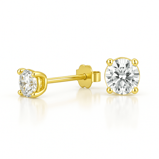 .5 ct Solid 14K Yellow Gold 4mm Round Cut Clear CZ Earrings - Bright Stone Jewelers