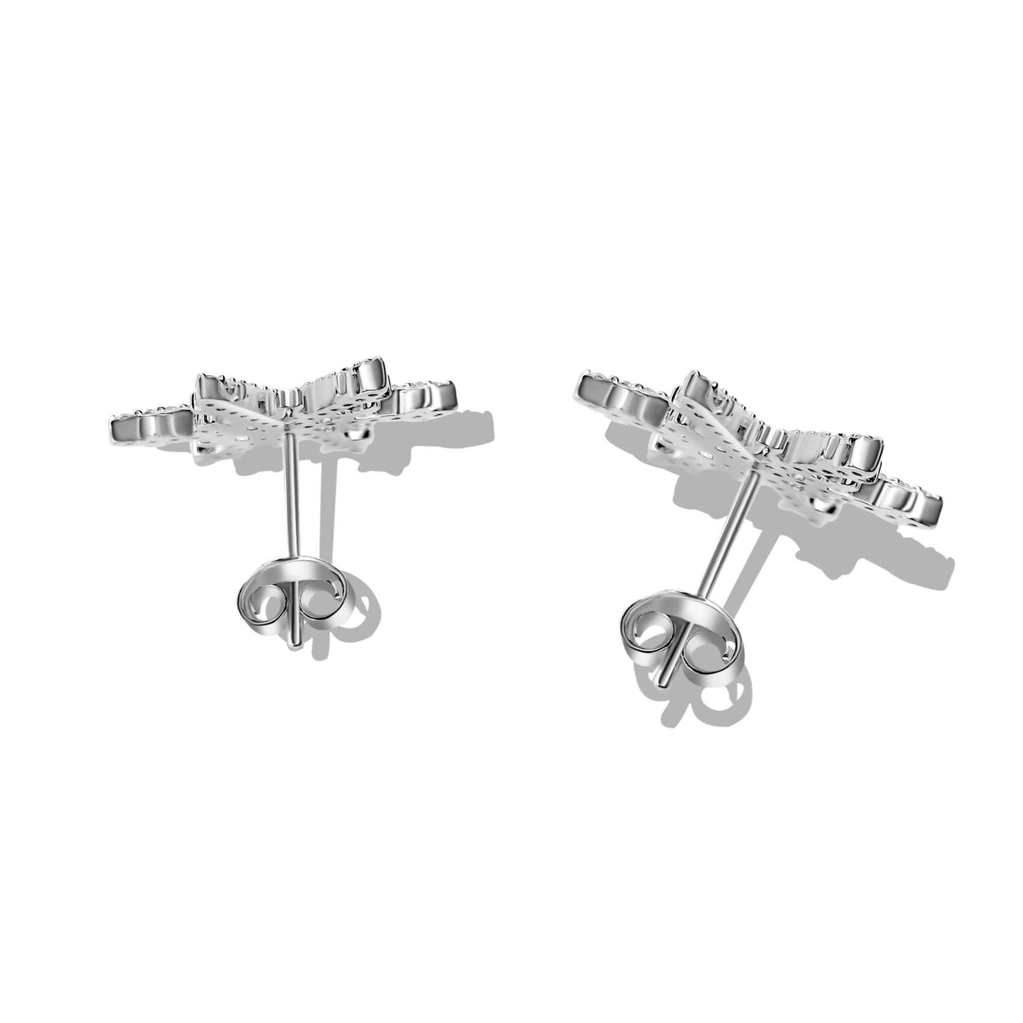 Sterling Silver Snowflake Earrings with Cubic Zirconia – Rhodium-Plated Studs - Bright Stone Jewelers